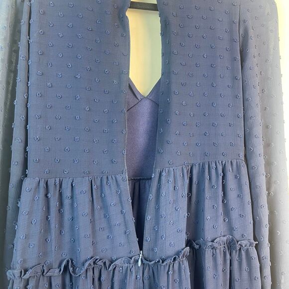 Altar'd State Dress Women's Small Navy Blue Swiss Dot Empire Waist Tiered Ruffle - Picture 6 of 10